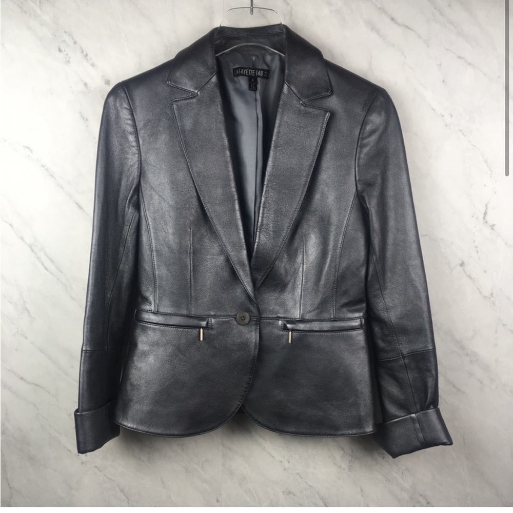 Lafayette 148 New York silver leather blazer